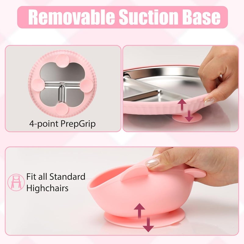 mislili Stainless Steel Kids Plates and Bowls with Suction, Divided Baby Plate and Toddler Bowl with Removable Silicone Suction, Non-Slip Baby Feeding Set Dishwasher Safe, 4 Packs - Image 4